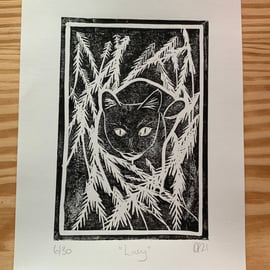 “Lucy” limited edition Lino print cat