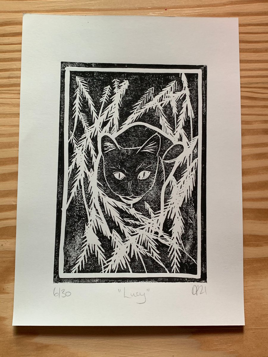 “Lucy” limited edition Lino print cat