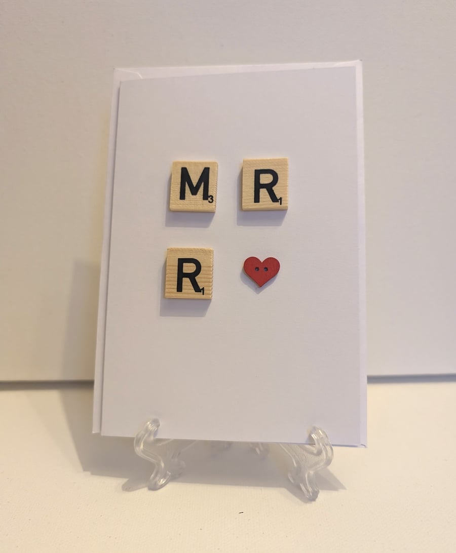 Mr and Mr Wedding Scrabble and button handmade greetings card 