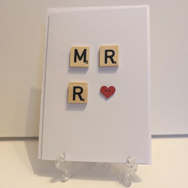 Mr and Mr Wedding Scrabble and button handmade greetings card 