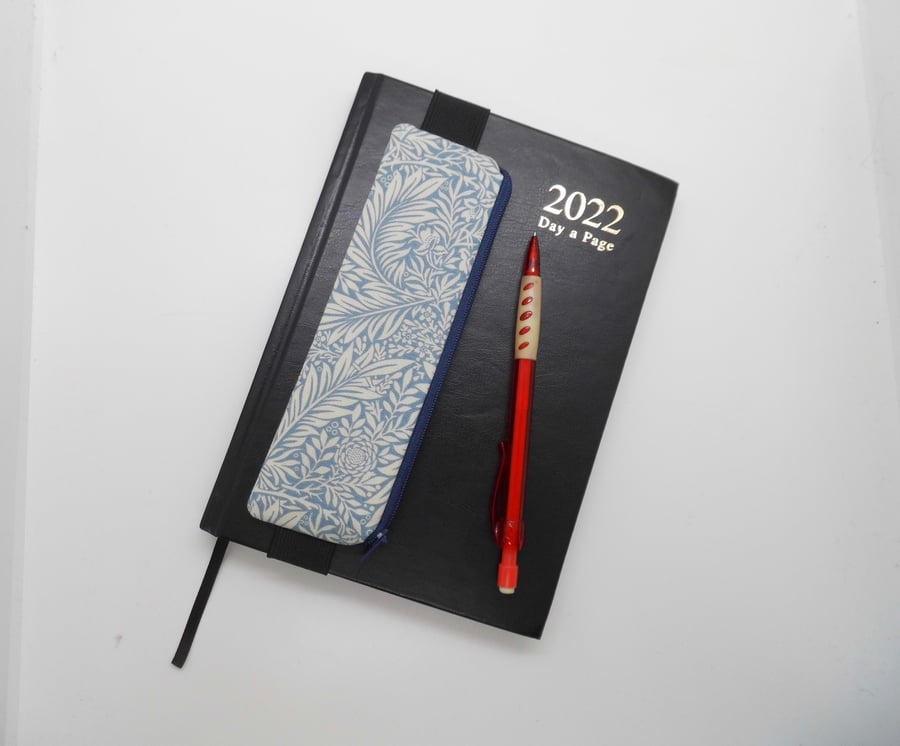 Pencil case to attach to a diary journal notebook William Morris fabric
