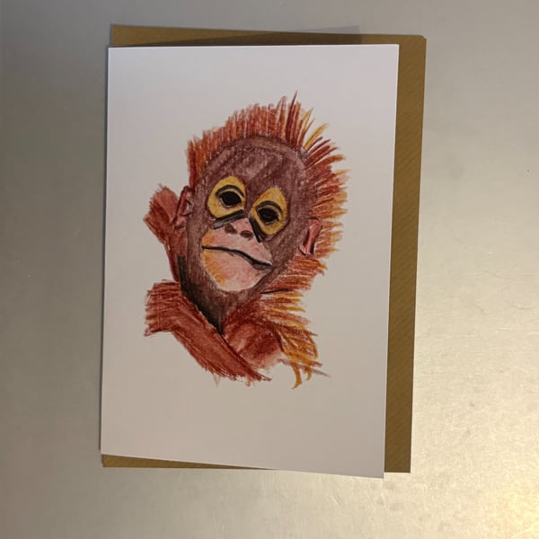 Baby Orangutan A5 Greeting Card