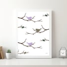 Birdies on branches A4 Art Print