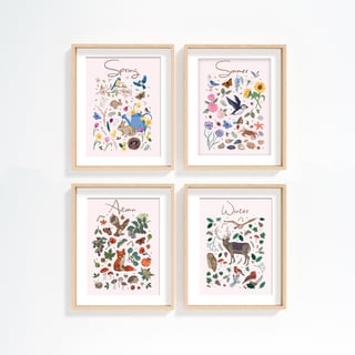 Set of 4, Four Seasons Wall Art Prints, Spring, Summer, Autumn and Winter
