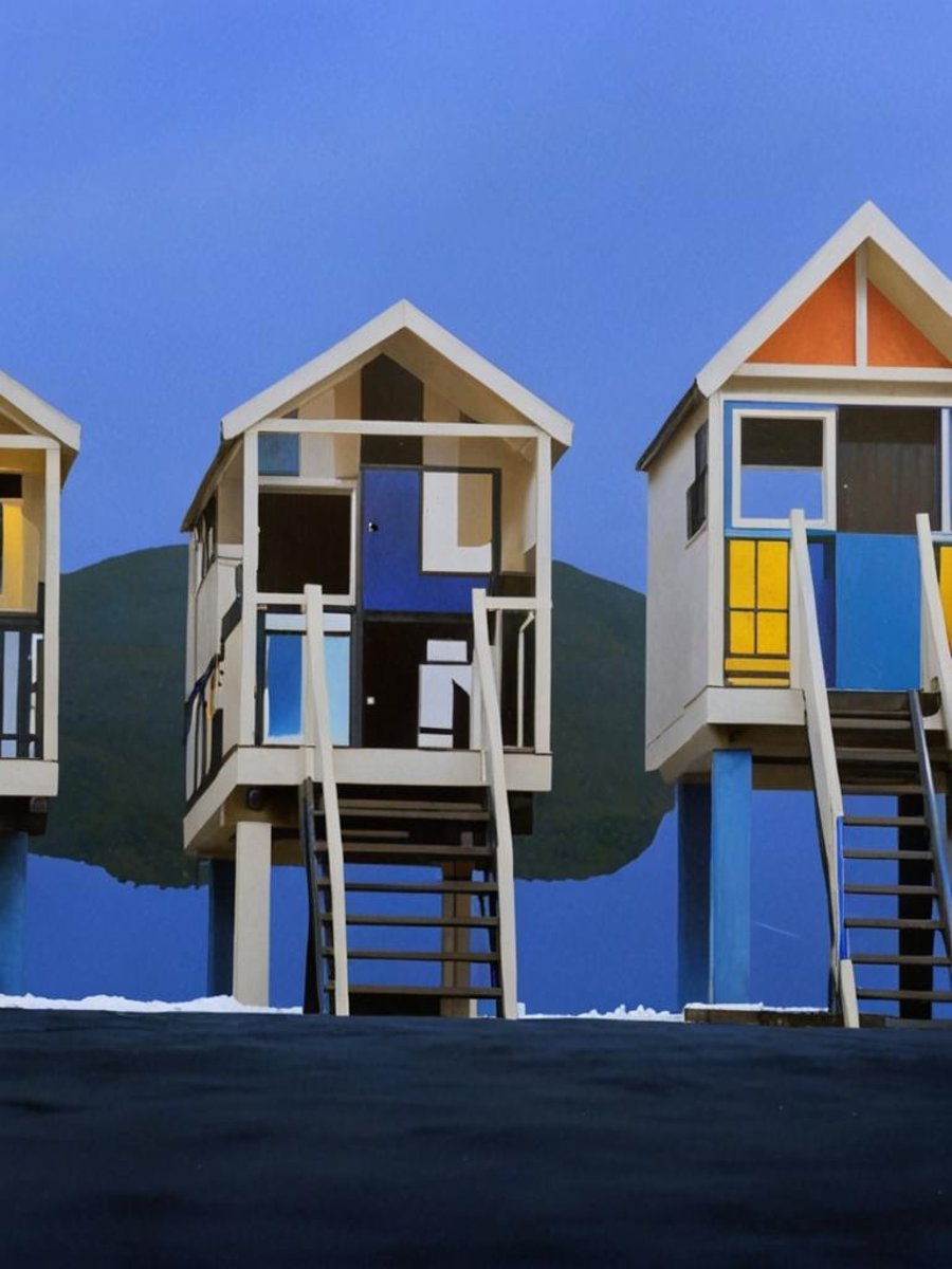 A4 Print Of Beach Huts Wells Next Sea Abstract 