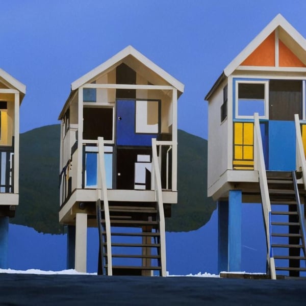 A4 Print Of Beach Huts Wells Next Sea Abstract 