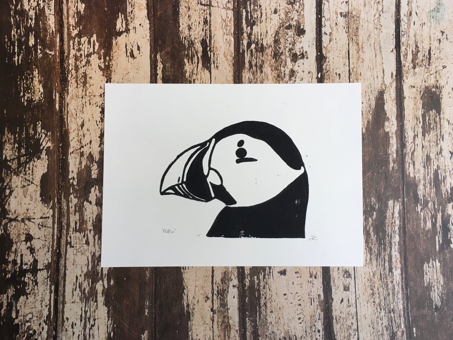 Original Puffin lino print