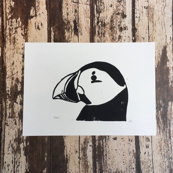 Original Puffin lino print