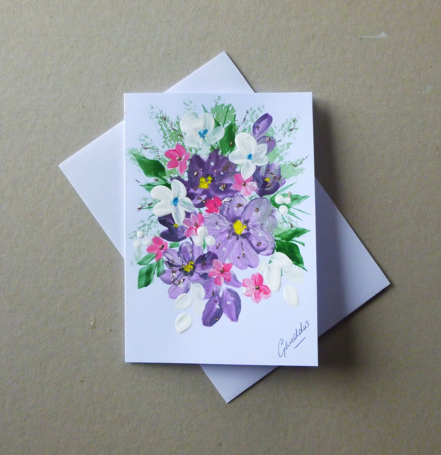 original art hand painted floral greetings card ( ref FA 313 B2 )