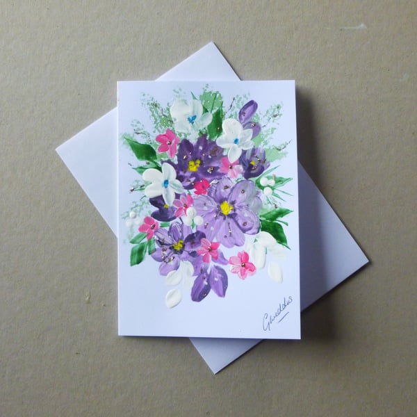 original art hand painted floral greetings card ( ref FA 313 B2 )