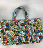 Travel stickers tote bag, Postcards shopper, handmade in Sussex - Image 2