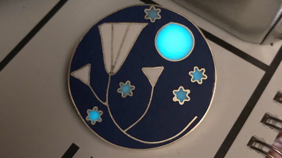 Moonflower brooch with glowing moon and stars