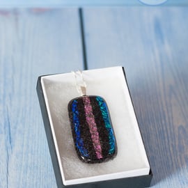 Large sparkly handmade dichroic fused glass pendant 