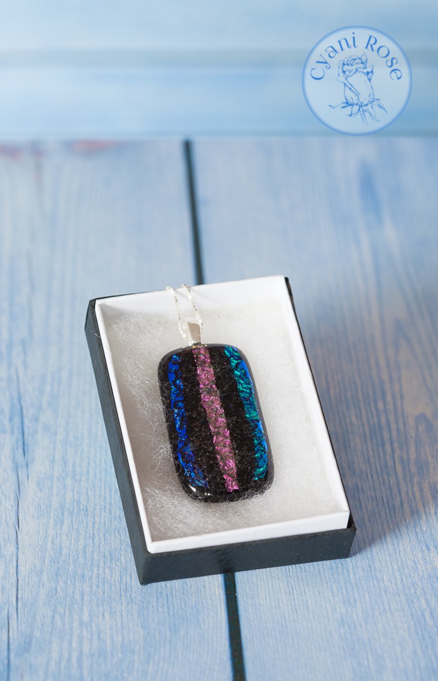 Large sparkly handmade dichroic fused glass pendant 