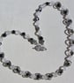 Frosted Clear Quartz & Black Hematite Gemstone Beaded Silver Heart Necklace - Image 3