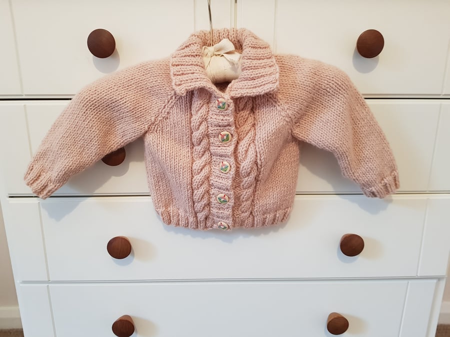 Hand Knitted Pink Baby Jacket 20" chest