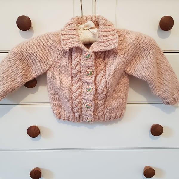 Hand Knitted Pink Baby Jacket 20" chest