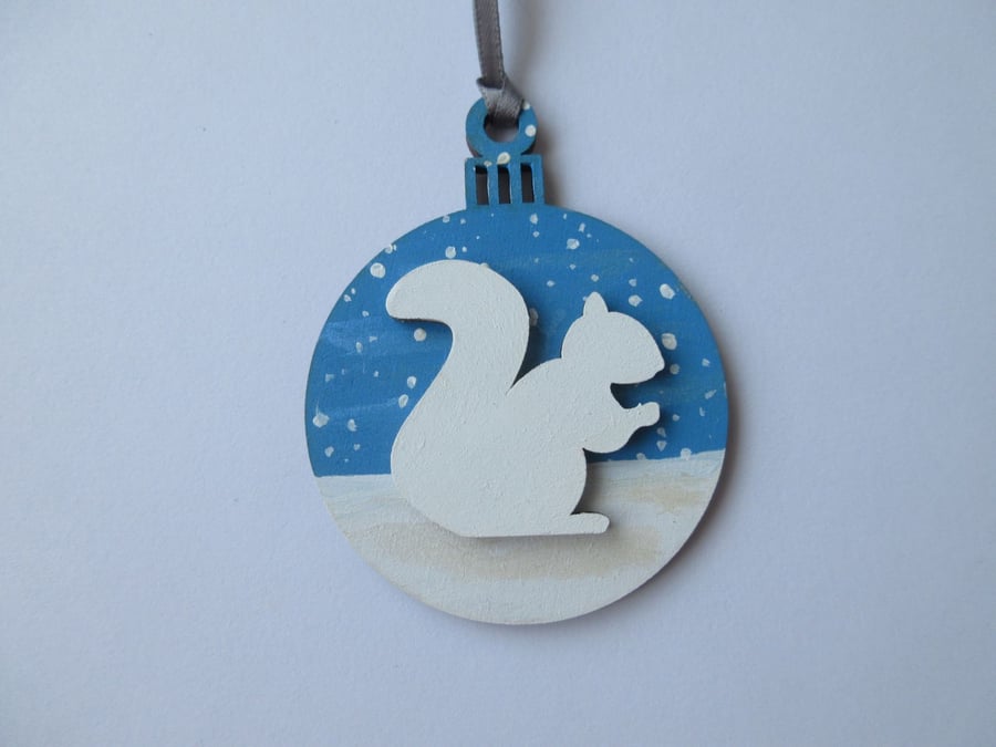 Squirrel Christmas Tree Bauble Hanging Decoration White Snow Winter Scene