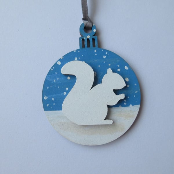 Squirrel Christmas Tree Bauble Hanging Decoration White Snow Winter Scene