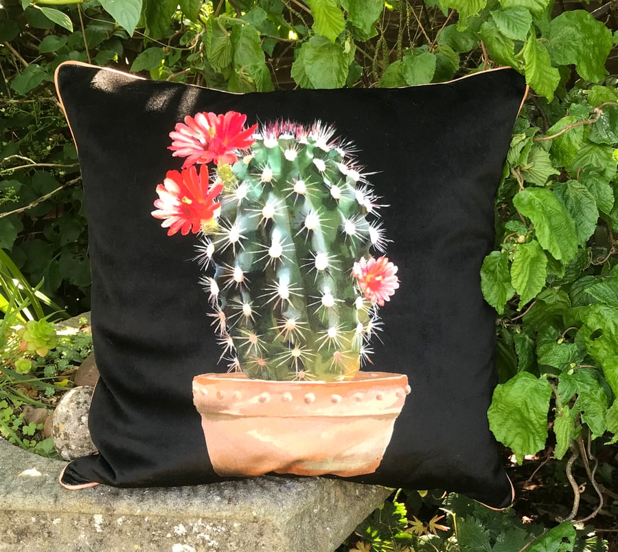 Velvet Cactus Cushion Cover, luxury velvet piped cushion, cactus home decoration