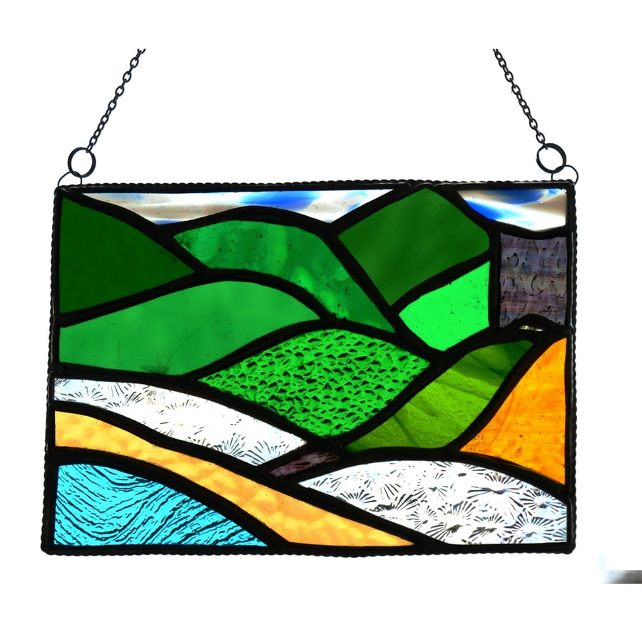 Welsh Mountain Stained Glass Picture Landscape 012