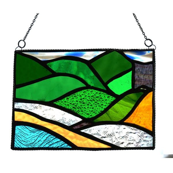 Welsh Mountain Stained Glass Picture Landscape 012