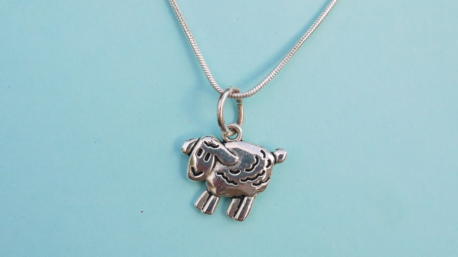 Sheep pendant necklace with sterling silver chain - handmade in Wales