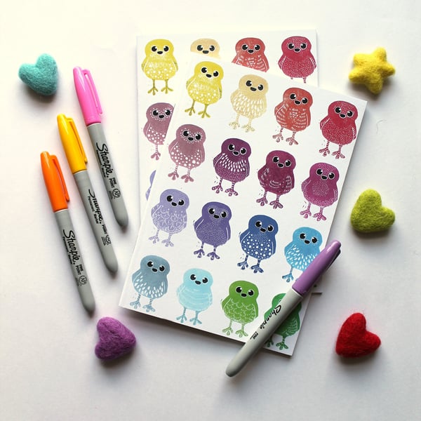 A5 Notebook, Rainbow Doodle Bird Notebook, Plain Notebook Lined Notebook