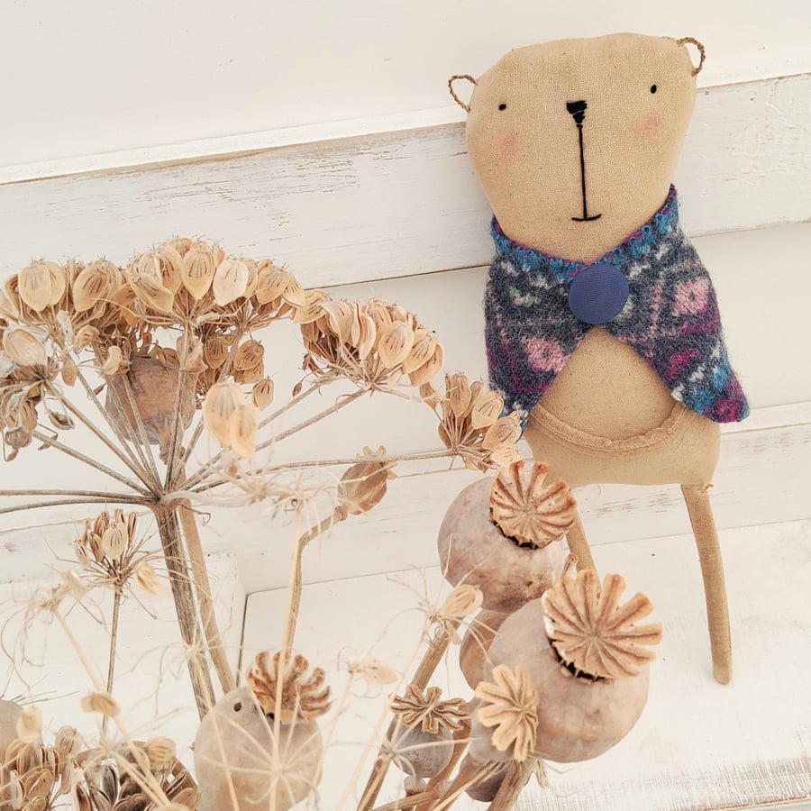 Primitive folk art handmade cloth Bear