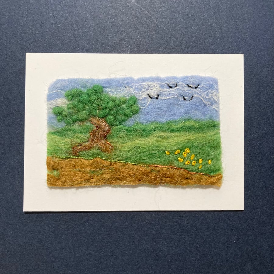 Felted landscape picture ACEO, the old oak (15)