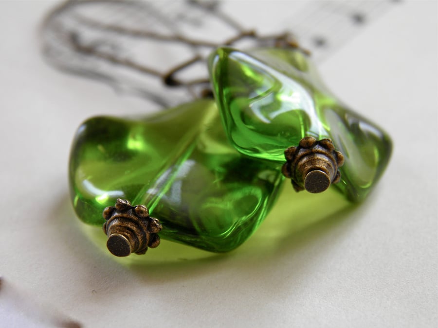 Green Glass Earrings 