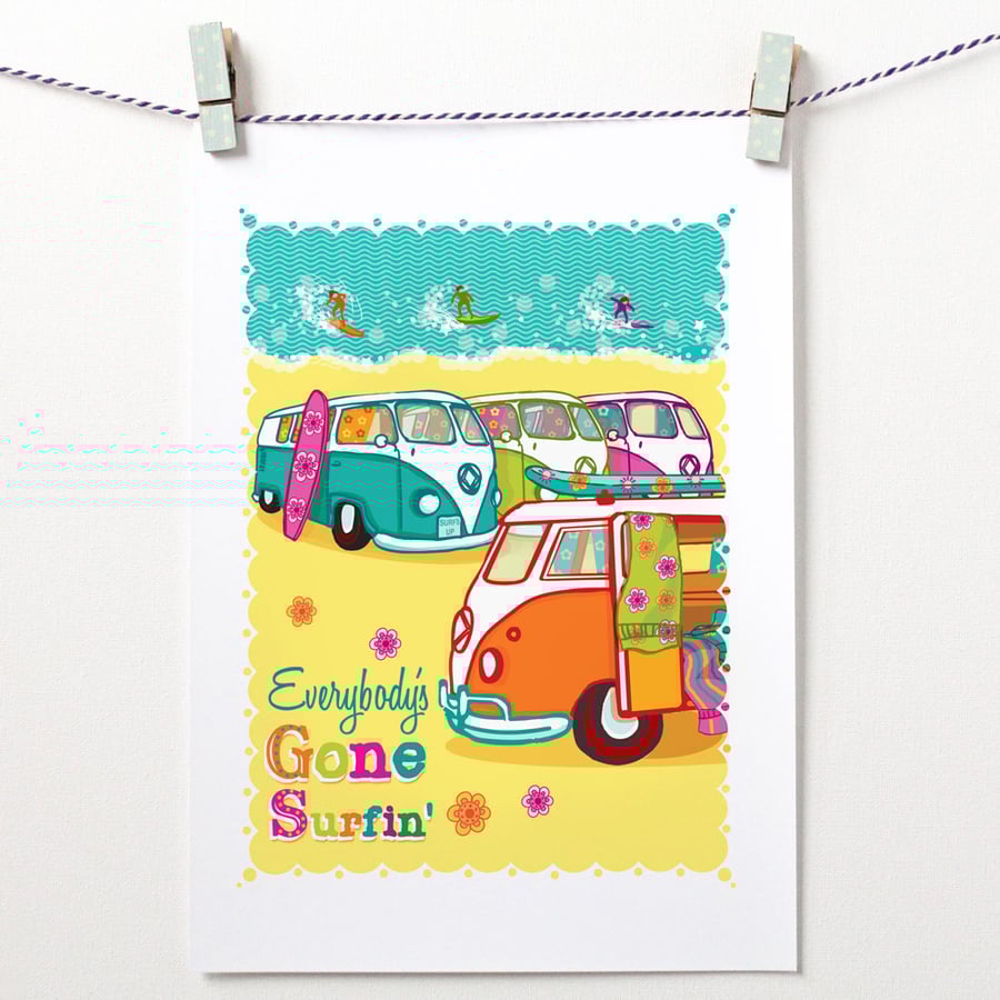 'Everybody's Gone Surfin' Unframed A4 Print