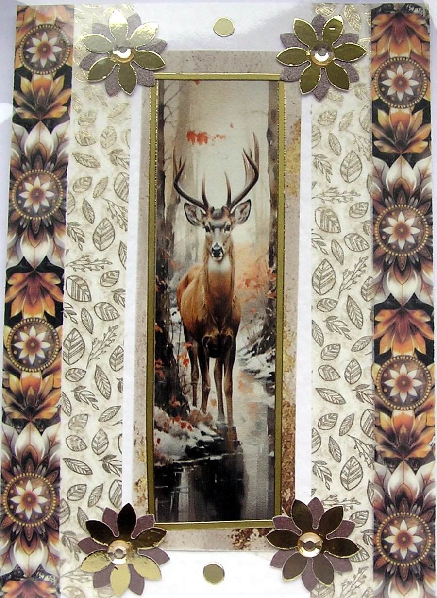 Wild Deer Stag - Hand Crafted Decoupage Greeting Card - Blank - 3111