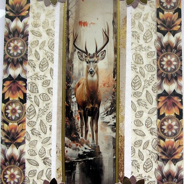 Wild Deer Stag - Hand Crafted Decoupage Greeting Card - Blank - 3111