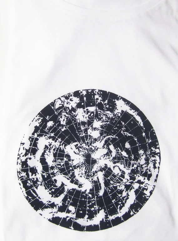 Polar Circle Men's white cotton T Shirt dark blue blue earth climate map print
