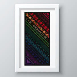 003 - Twisted Diagonal Rainbow Band Alphabet Sampler on Black - CS Pattern