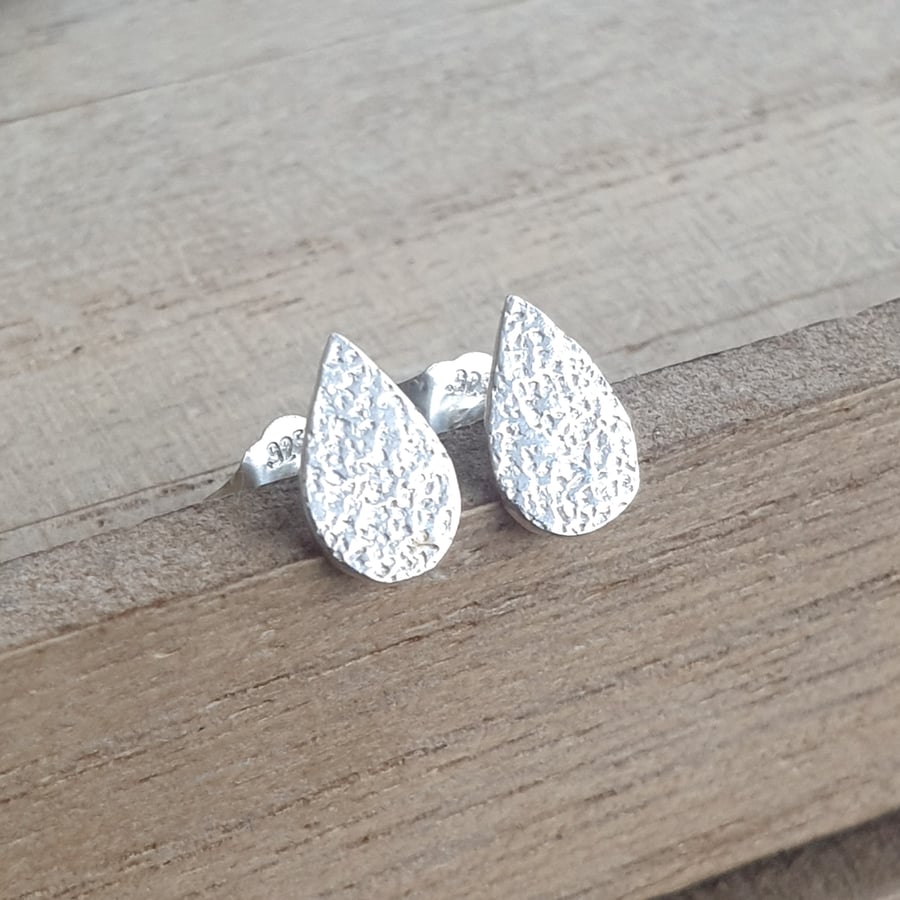 Silver teardrop studs, Raindrop jewellery, Minimalist earrings