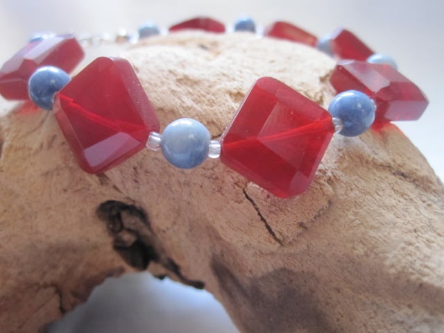 Red Wine Quartz & Lapis Jade Bracelet