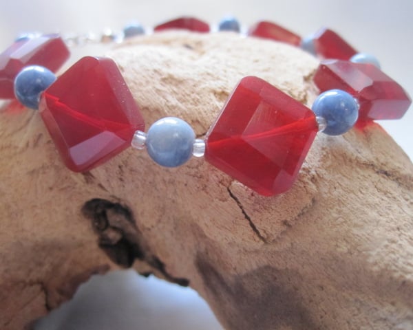 Red Wine Quartz & Lapis Jade Bracelet