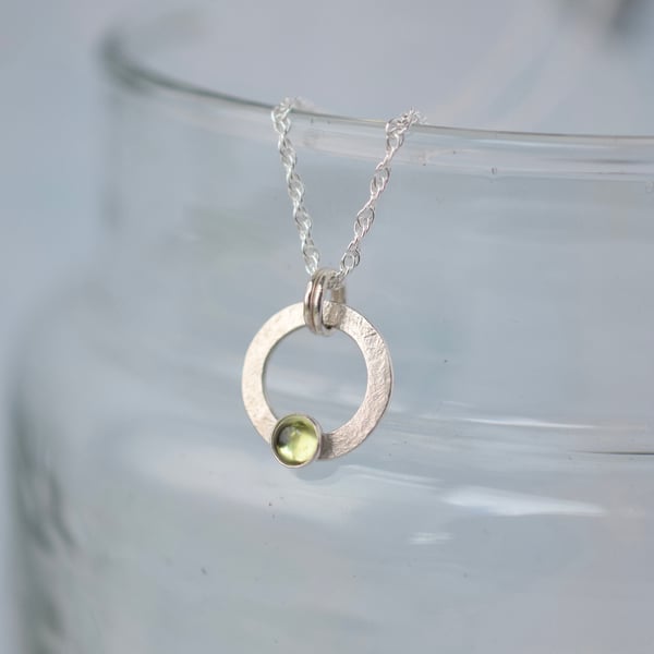 Silver Ring Necklace with Peridot Gemstone