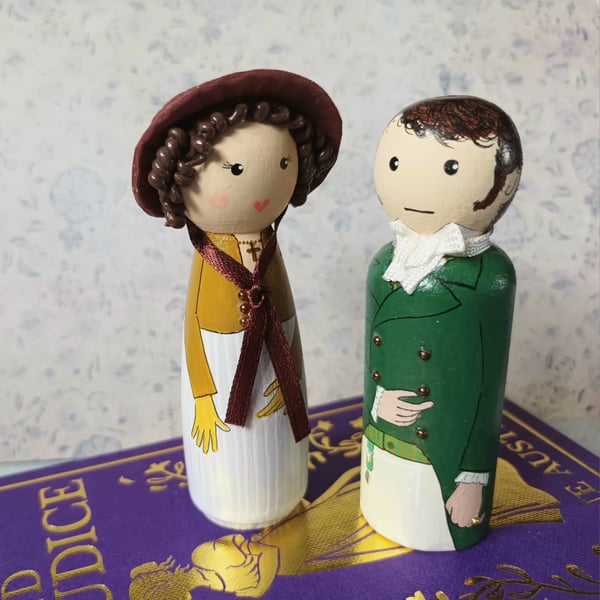 Pride and Prejudice wooden peg doll set. 