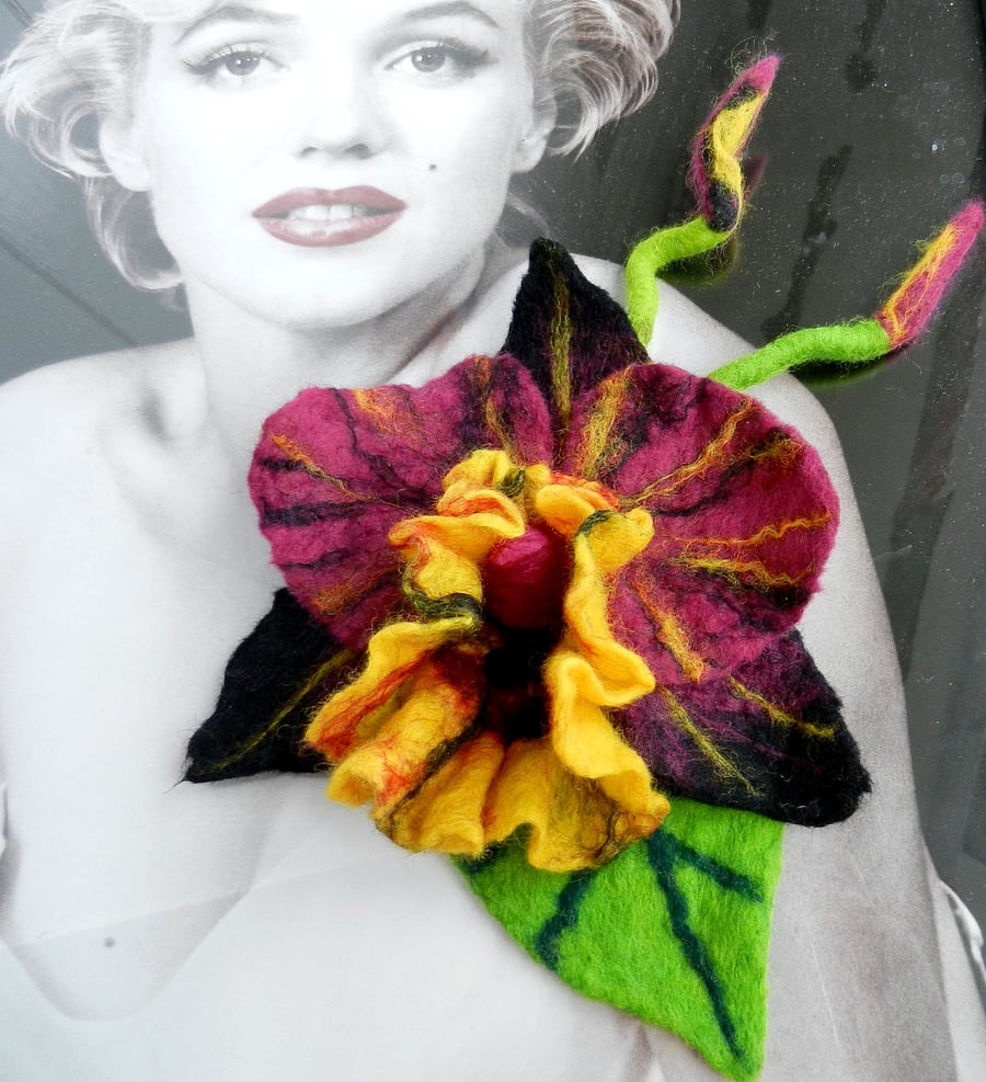   SALE.......  Hand Felted, Wool Jewelry felted BROOCH -100% WOOL MERINO