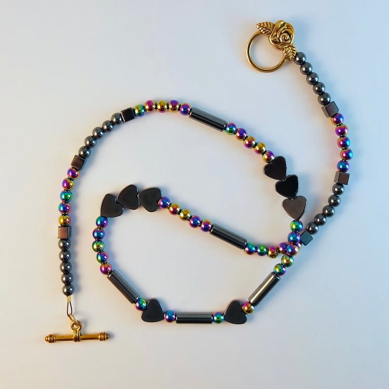 Hematite Heart & Rainbow Hematite Necklace, Birthday, Anniversary, Gifts For Her