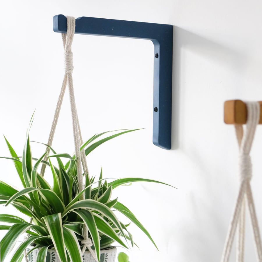 Indoor wooden plant hanger hook - blue