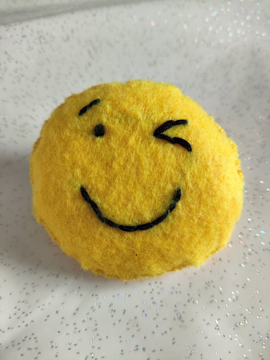 Handmade felt emoji brooch