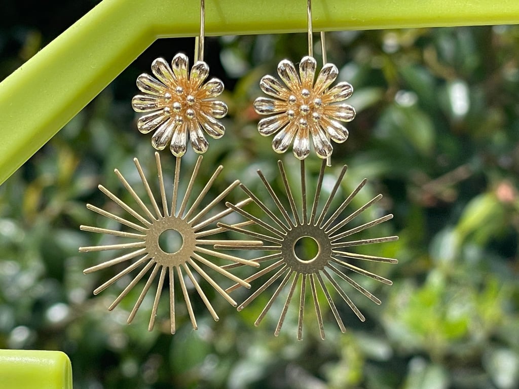 Sunburst earrings floral brass bridal cool