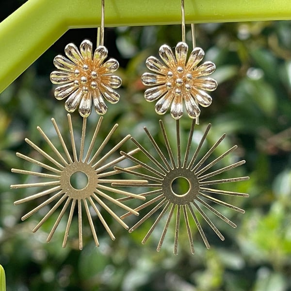 Sunburst earrings floral brass bridal cool