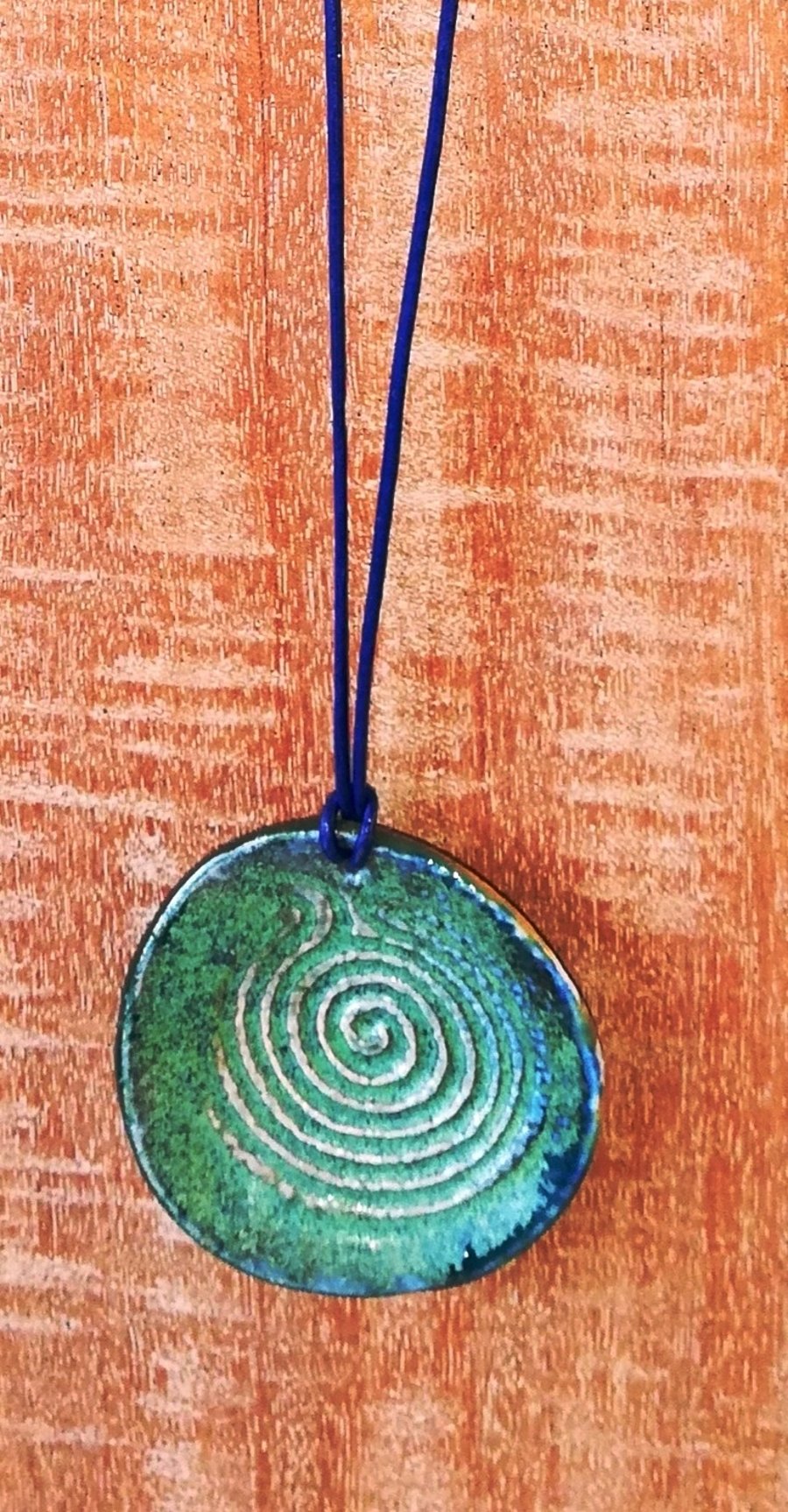Spiral decorated  stoneware turquoise necklace