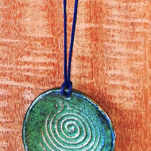 Spiral decorated  stoneware turquoise necklace
