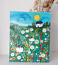 Whimsical Landscape Painting Folk Art, Countryside Artwork with Sheep and Meadow - Image 8